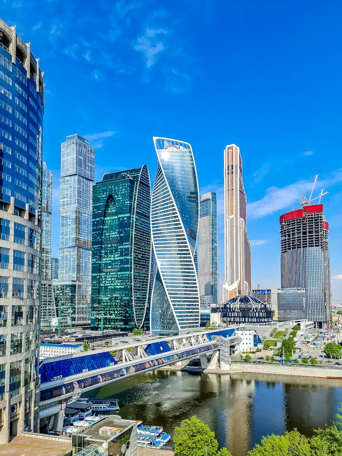 Moscow skyline city lights and modern buildings